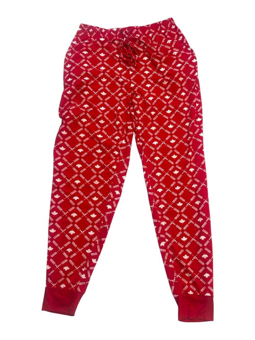 Jogger Pajama Pants All Over Canada Print Red Unisex M Comfy Red Maple Leaf